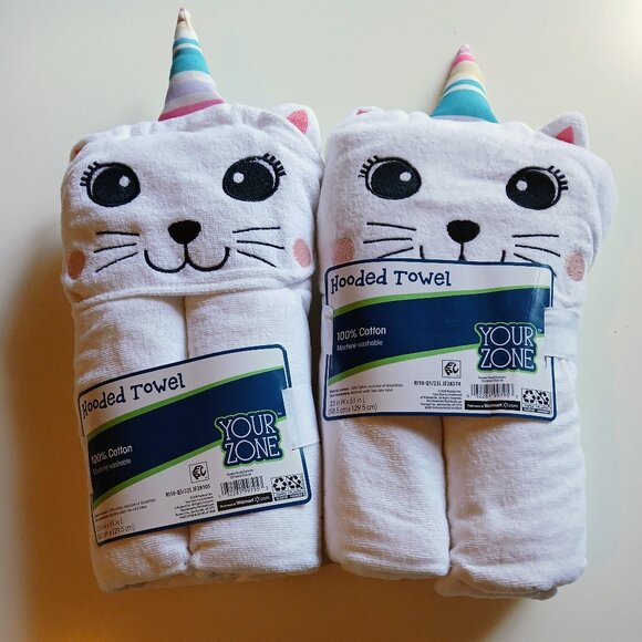 Walmart Other - NWT Hooded Cotton Unicorn Cat Embroidered Towel Set of 2